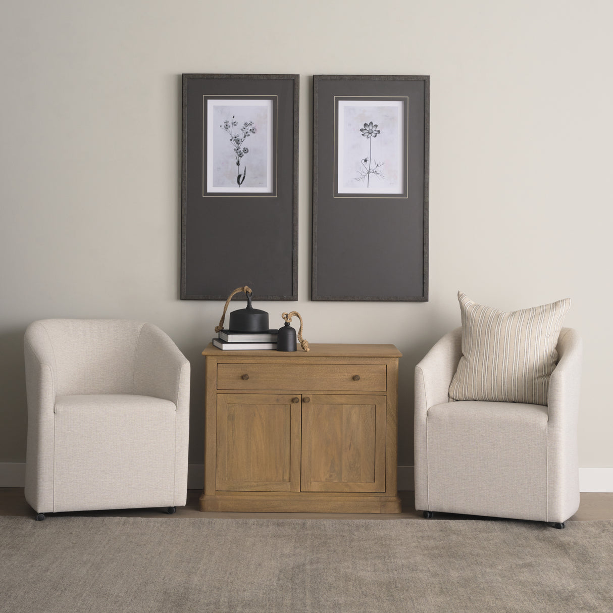 Jaxon 22x22 Beige/Black Striped Cotton-Linen Square Pillow Cover w/Down Filler, Set of 2 from Mercana - Luna Furniture