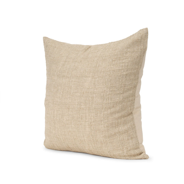 Jeren 22x22 Beige Cotton Linen Square Pillow Cover w/Down Filler, Set of 2