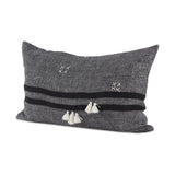 Sibyl 13x21 Black Fabric Striped and White Fringed Pillow Cover w/Non-Allergen Filler, Set of 2 from Mercana - Luna Furniture
