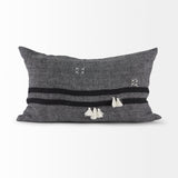 Sibyl 13x21 Black Fabric Striped and White Fringed Pillow Cover w/Non-Allergen Filler, Set of 2 from Mercana - Luna Furniture