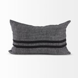 Sibyl 13x21 Black Fabric Striped and White Fringed Pillow Cover w/Non-Allergen Filler, Set of 2 from Mercana - Luna Furniture