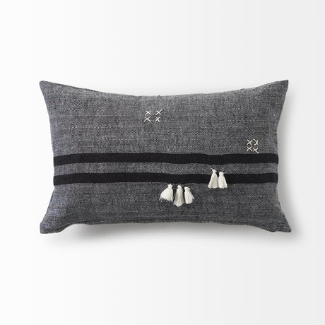 Sibyl 13x21 Black Fabric Striped and White Fringed Pillow Cover w/Non-Allergen Filler, Set of 2 from Mercana - Luna Furniture