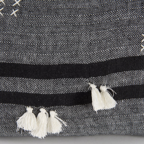 Sibyl 13x21 Black Fabric Striped and White Fringed Pillow Cover w/Non-Allergen Filler, Set of 2 from Mercana - Luna Furniture