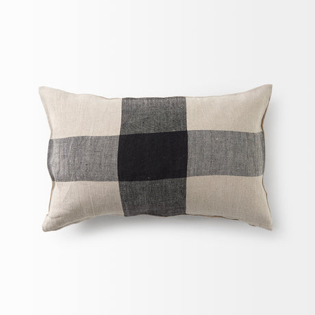 Raquel 13x21 Beige and Black Fabric Plaid Pillow Cover w/Non-Allergen Filler, Set of 2 from Mercana - Luna Furniture