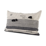Thalia 13x21 Black and Beige Fabric Striped w/Fringe Pillow Cover w/Non-Allergen Filler, Set of 2 from Mercana - Luna Furniture
