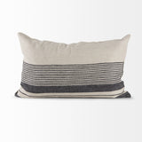 Thalia 13x21 Black and Beige Fabric Striped w/Fringe Pillow Cover w/Non-Allergen Filler, Set of 2 from Mercana - Luna Furniture