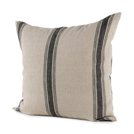 Hattie 20x20 Beige/Black Fabric Striped Pillow Cover w/Non-Allergen Filler, Set of 2 from Mercana - Luna Furniture