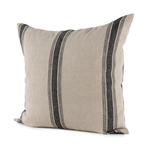 Hattie 20x20 Beige/Black Fabric Striped Pillow Cover w/Non-Allergen Filler, Set of 2