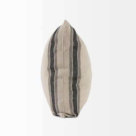 Hattie 20x20 Beige/Black Fabric Striped Pillow Cover w/Non-Allergen Filler, Set of 2 from Mercana - Luna Furniture