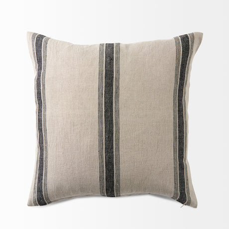 Hattie 20x20 Beige/Black Fabric Striped Pillow Cover w/Non-Allergen Filler, Set of 2 from Mercana - Luna Furniture