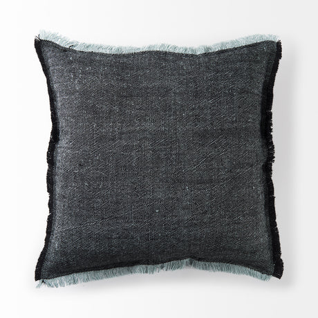 Malia 20x20 Black and Teal Fabric Fringed Pillow Cover w/Non-Allergen Filler, Set of 2 from Mercana - Luna Furniture