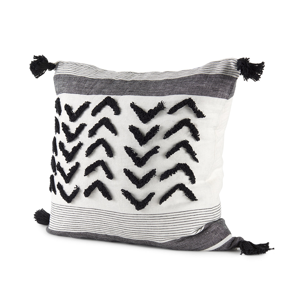 Kimia 20x20 White/Black Fabric Fringed Pillow Cover w/Non-Allergen Filler, Set of 2 from Mercana - Luna Furniture