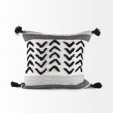 Kimia 20x20 White/Black Fabric Fringed Pillow Cover w/Non-Allergen Filler, Set of 2 from Mercana - Luna Furniture