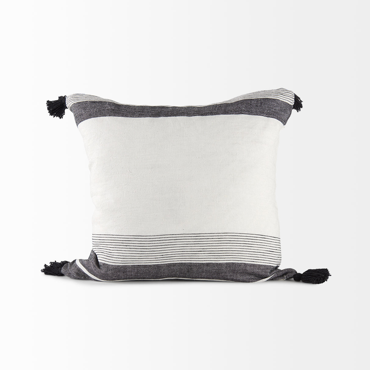 Kimia 20x20 White/Black Fabric Fringed Pillow Cover w/Non-Allergen Filler, Set of 2 from Mercana - Luna Furniture