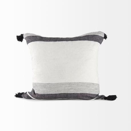 Kimia 20x20 White/Black Fabric Fringed Pillow Cover w/Non-Allergen Filler, Set of 2 from Mercana - Luna Furniture