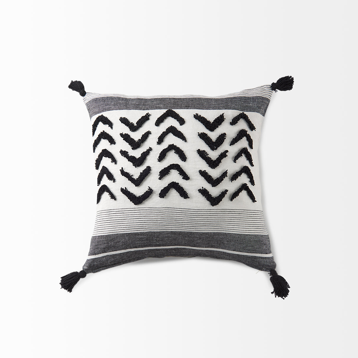 Kimia 20x20 White/Black Fabric Fringed Pillow Cover w/Non-Allergen Filler, Set of 2 from Mercana - Luna Furniture