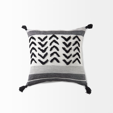 Kimia 20x20 White/Black Fabric Fringed Pillow Cover w/Non-Allergen Filler, Set of 2 from Mercana - Luna Furniture