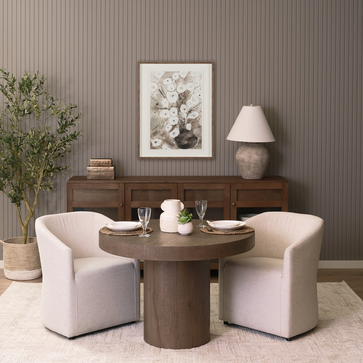 Lyonne 42" Round Medium Brown Oak Wood Pedestal Dining Table from Mercana - Luna Furniture