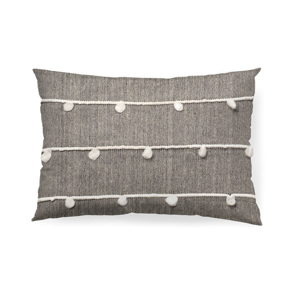 Linda 13x21 Navy And Cream With White Detail Pillow Cover w/Non-Allergen Filler, Set of 2
