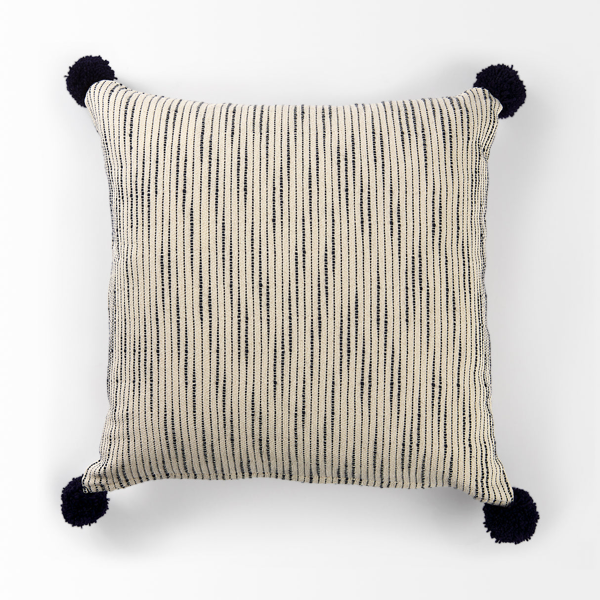 Krystal 20x20 Cream/Blue Pom Pom Pillow Cover w/Non-Allergen Filler, Set of 2 from Mercana - Luna Furniture
