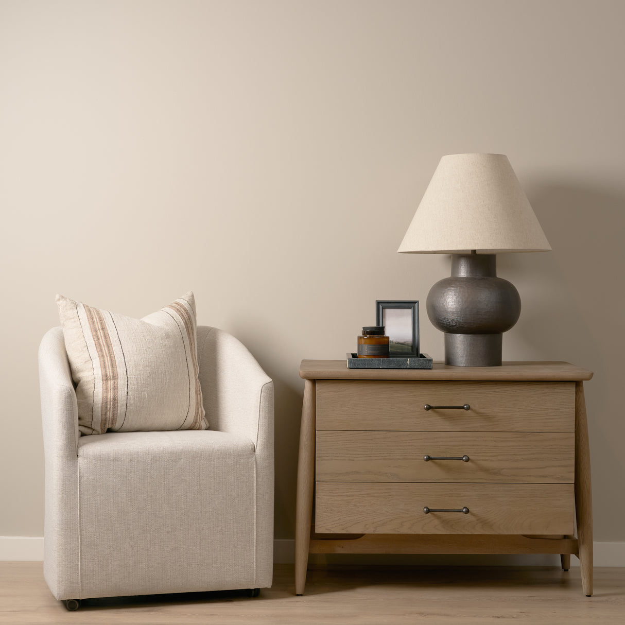 Hollis Gray-Brown Wood 3-Drawer Closed Nightstand from Mercana - Luna Furniture