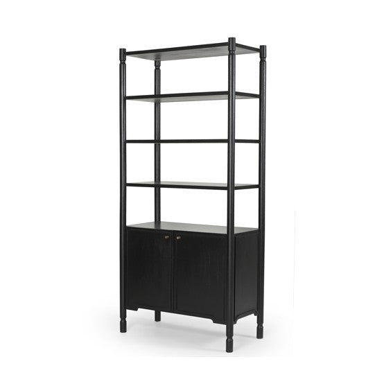Phil Black Wood 2 Door 3 Shelves Open Shelving Unit from Mercana - Luna Furniture