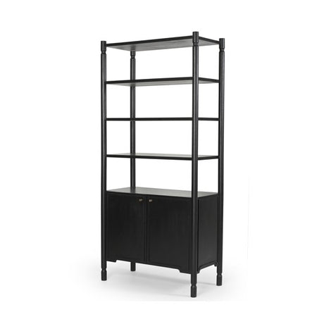 Phil Black Wood 2 Door 3 Shelves Open Shelving Unit from Mercana - Luna Furniture