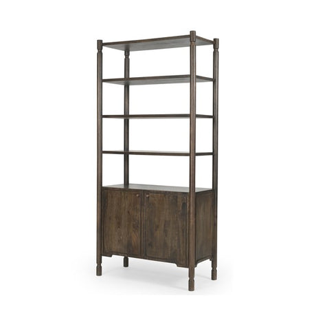 Phil Dark Brown Wood 2 Door 3 Shelves Open Shelving Unit from Mercana - Luna Furniture