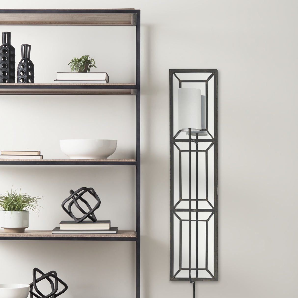 Noah 12.2x55 Black Metal w/White Fabric Shade Rectangular Wall Sconce from Mercana - Luna Furniture