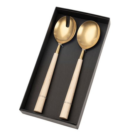Maple Wood Salad Servers S/2, Tumbled Gold, Set of 4 from Mercana - Luna Furniture