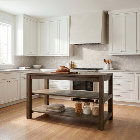 Emeril Brown Solid Wood Two-Tier Smooth Counter Top Kitchen Island from Mercana - Luna Furniture