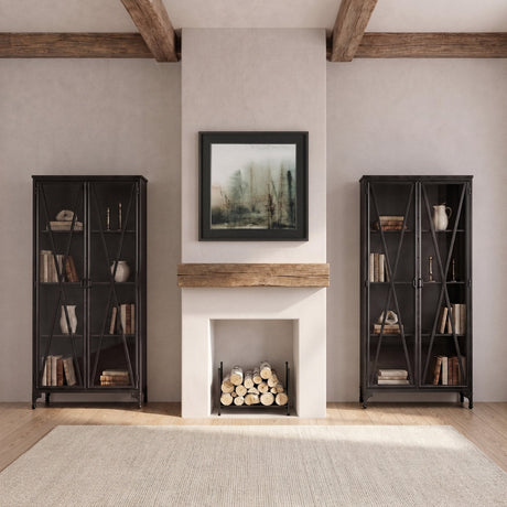 Poppy II 73.8" H Black Metal With Glass Door Display Cabinet from Mercana - Luna Furniture