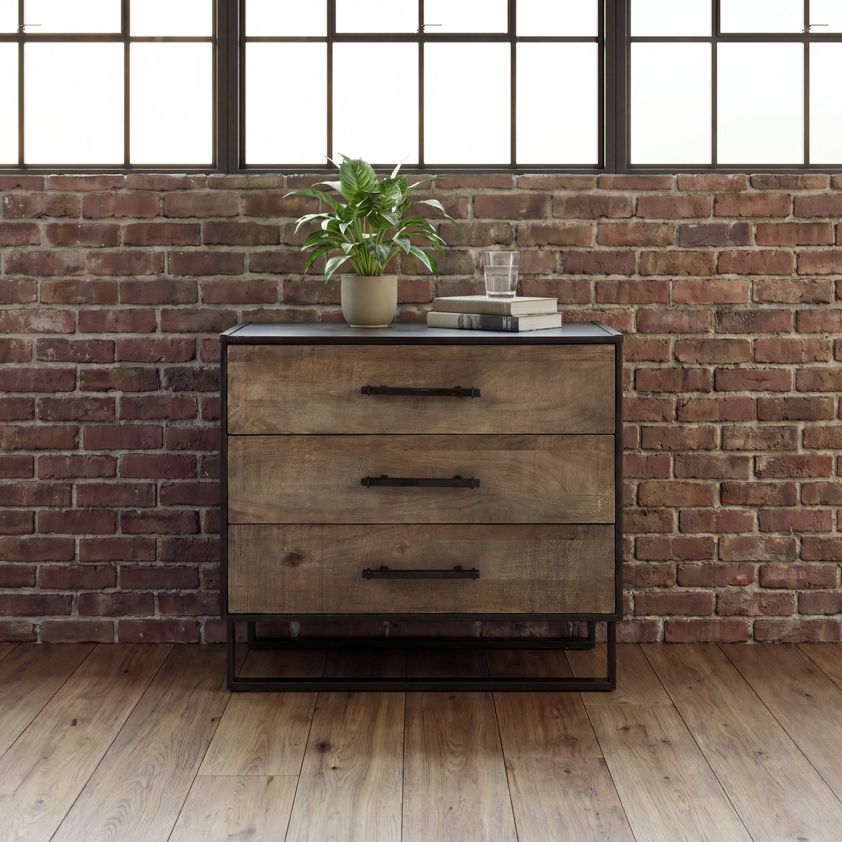 Alvin 34.5L x 21.5W x 30.0H Wood W/Metal Framing Accent Cabinet from Mercana - Luna Furniture