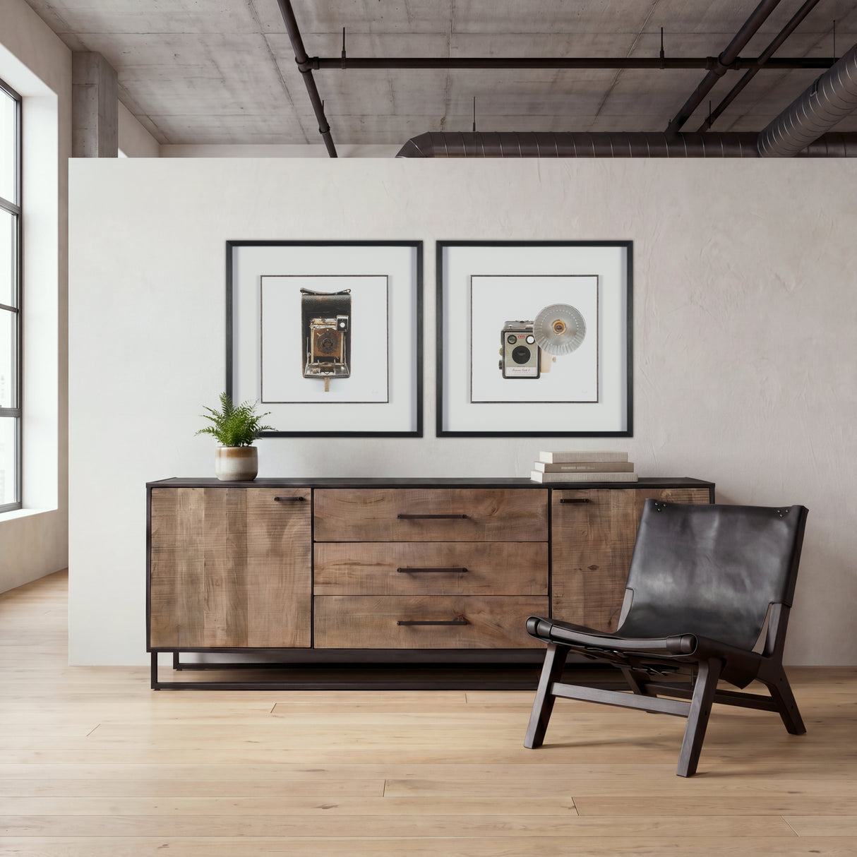 Alvin 82x20 Brown Solid Wood With Black Metal Frame 3 Drawer 2 Cabinet Door Sideboard from Mercana - Luna Furniture