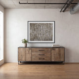 Alvin 82x20 Brown Solid Wood With Black Metal Frame 3 Drawer 2 Cabinet Door Sideboard from Mercana - Luna Furniture