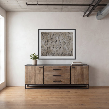 Alvin 82x20 Brown Solid Wood With Black Metal Frame 3 Drawer 2 Cabinet Door Sideboard from Mercana - Luna Furniture