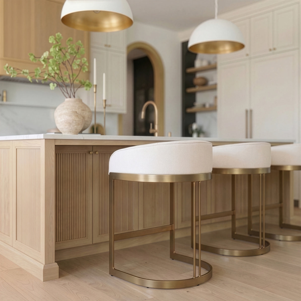 Hollyfield II Cream Fabric Seat W/ Gold Metal Base Counter Stool from Mercana - Luna Furniture