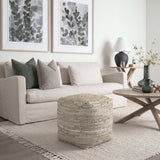 Aalia 16.0L x 16.0W x 16.0H Beige Leather and Jute Pouf