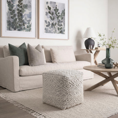Farida 6.0L x 16.0W x 16.0H Light Gray Wool and Polyester Patterned Pouf from Mercana - Luna Furniture