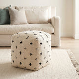 Saanvi Wool w/ Cream and Black Stitched Cross Patterned Pouf from Mercana - Luna Furniture