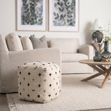 Saanvi Wool w/ Cream and Black Stitched Cross Patterned Pouf from Mercana - Luna Furniture