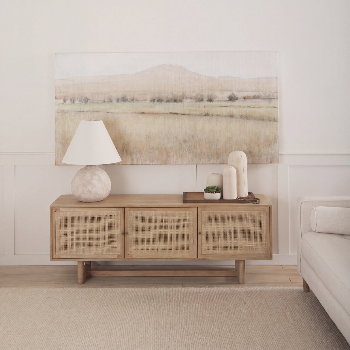 Grier 65" Light Brown Wood w/ Cane Media Console from Mercana - Luna Furniture