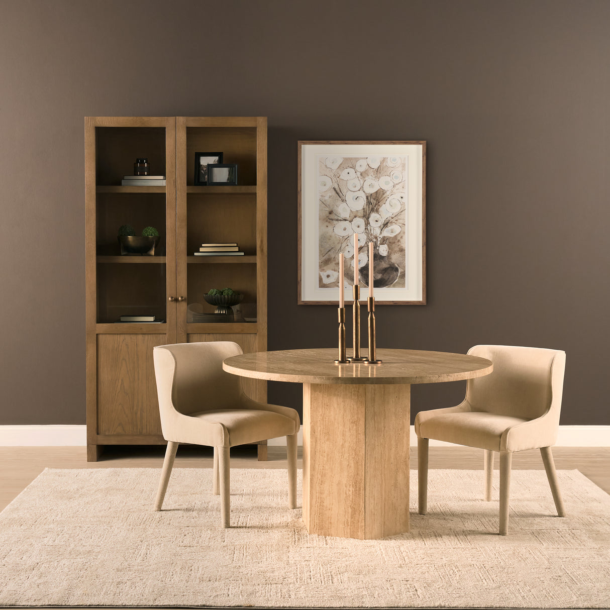 Torreno 42" Travertine Round Top Hexagon Pedestal Dining Table from Mercana - Luna Furniture