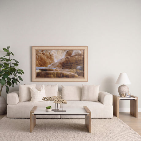 Athens Light Brown Wood w/ White Marble Accent Table from Mercana - Luna Furniture