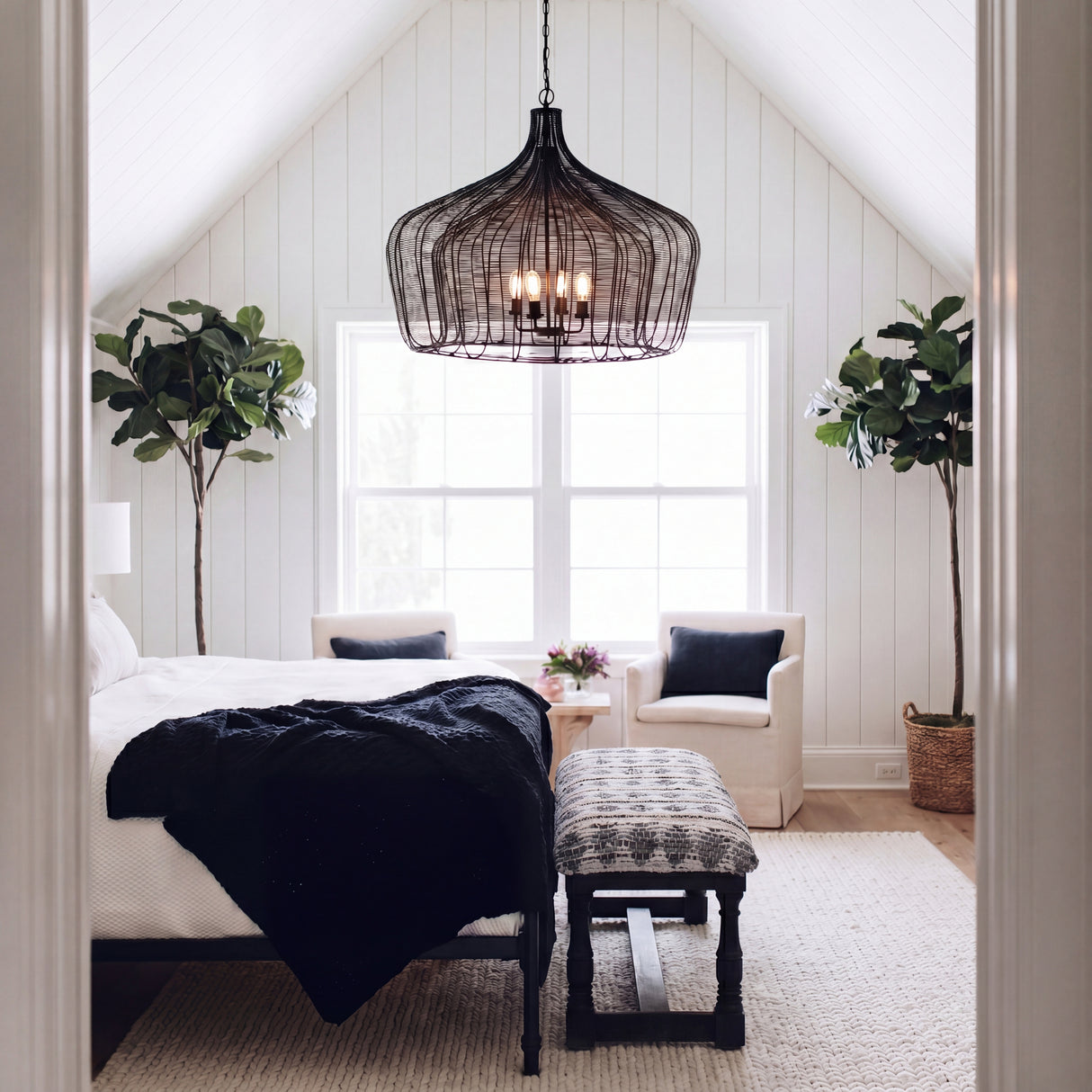 Camila (40"x31") Black Metal Mesh-Style Four Bulb Chandelier from Mercana - Luna Furniture
