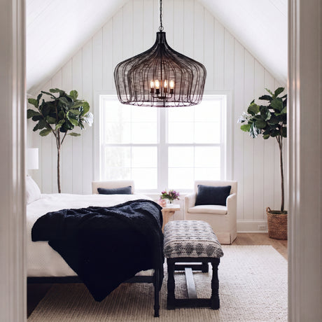 Camila (40"x31") Black Metal Mesh-Style Four Bulb Chandelier from Mercana - Luna Furniture