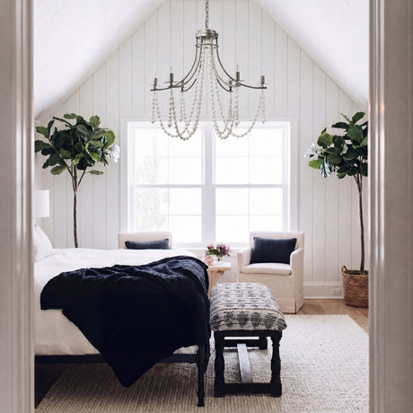 Selma White Wood Bead and Metal Chandelier from Mercana - Luna Furniture