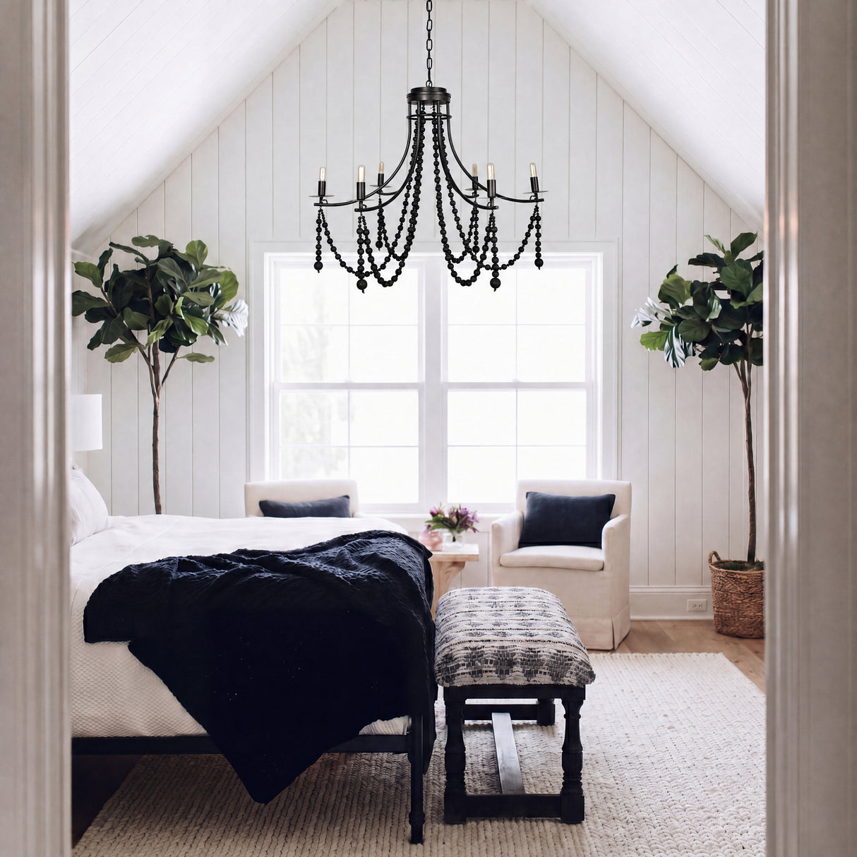 Selma Black Wood Bead and Metal Chandelier from Mercana - Luna Furniture