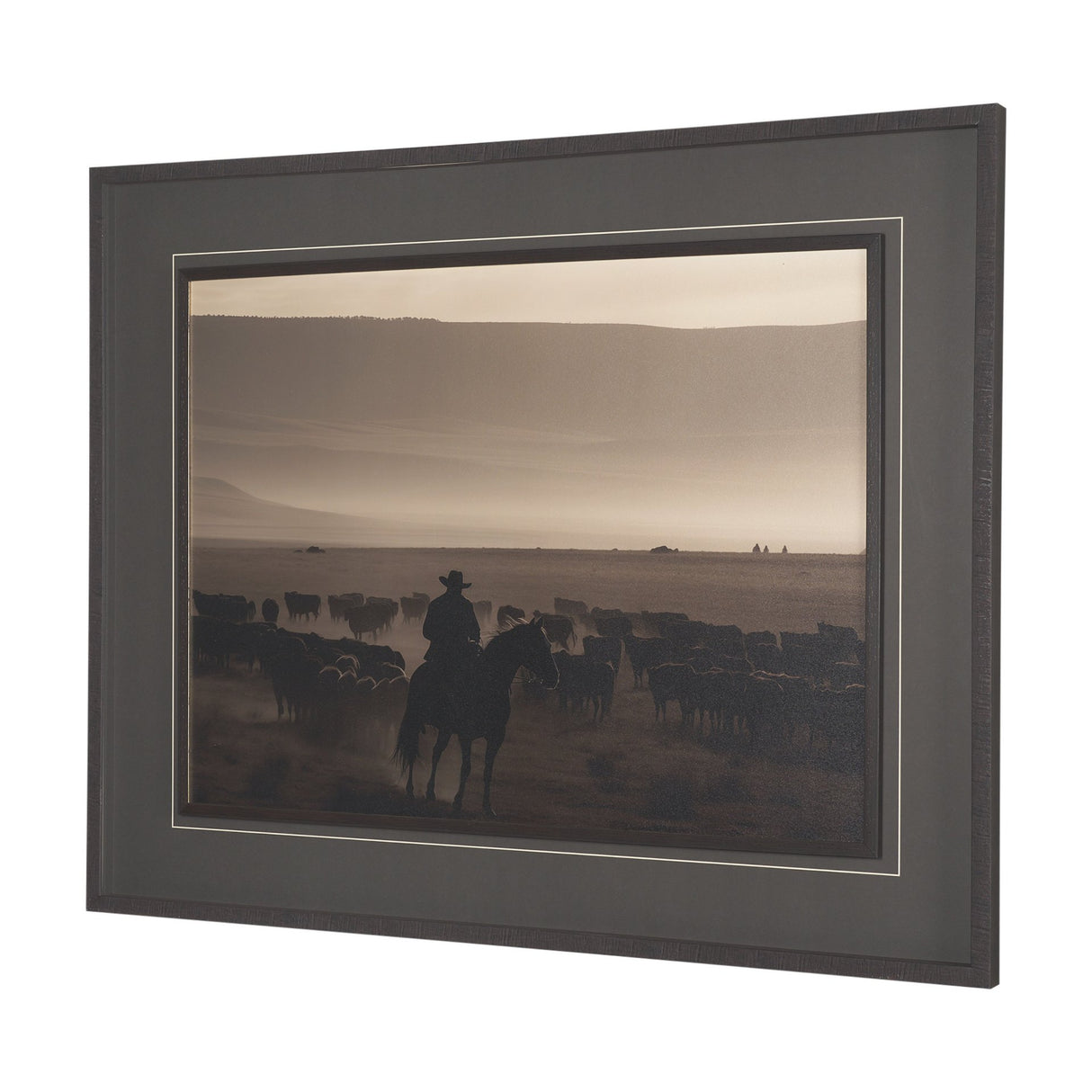 Golden Hour Cowboy Herd by Andreas Magnusson Textured FramedPhoto Print Matted under Glass from Mercana - Luna Furniture