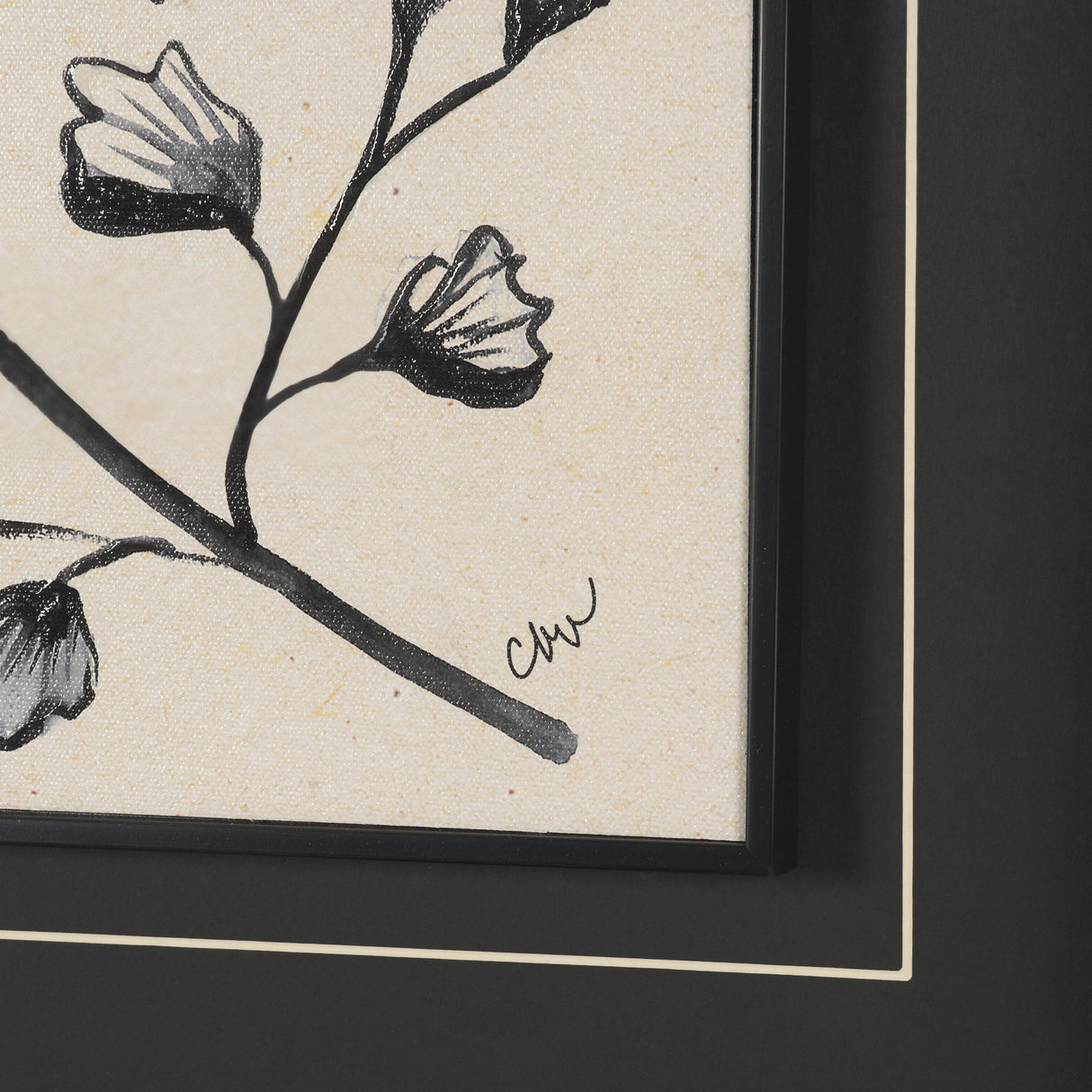 Fan Leaves by Cristina Bartl Villa Hand-Embellished Textured Framed Artwork Matted under Glass from Mercana - Luna Furniture